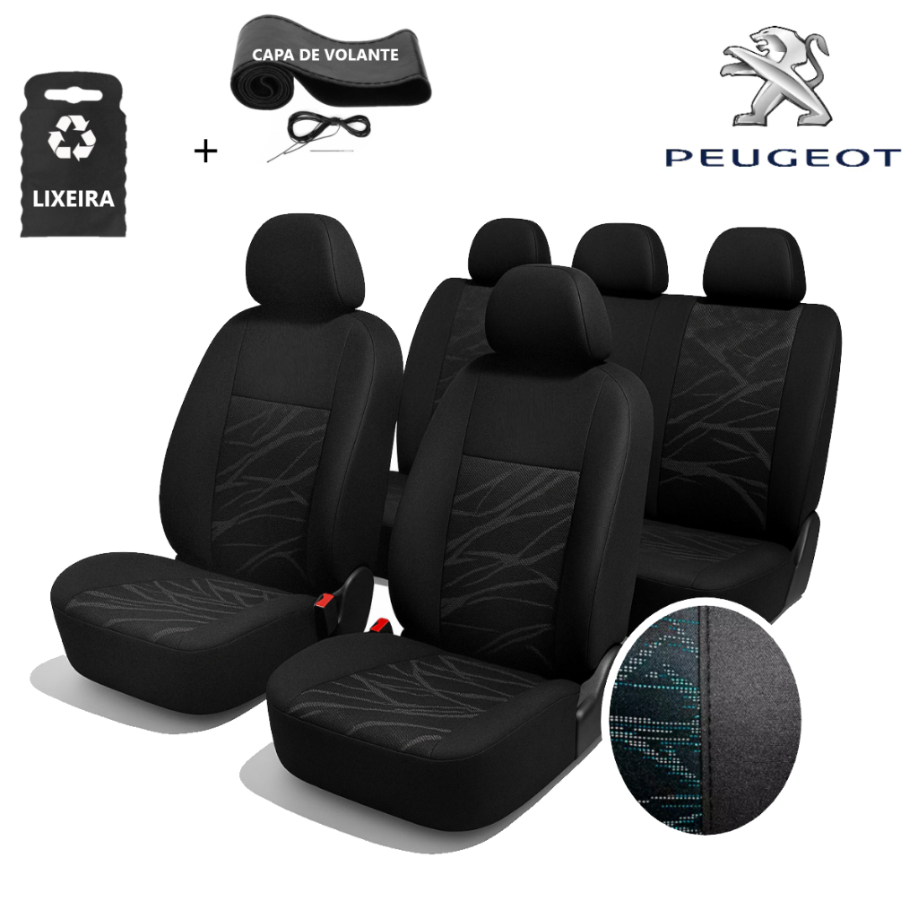 Capa Banco Carro Tecido Estofado Grosso Automotivo Kit Peugeot Jogo Completo 206 207 307 308 Partner