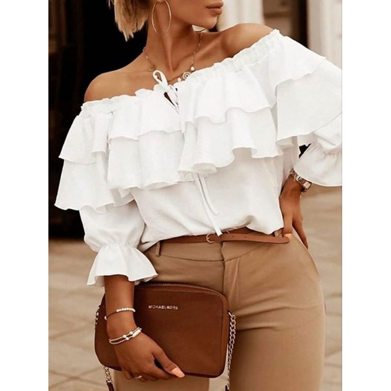 Blusa Feminina babados manga longa soltinho