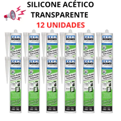 Kit com 12 unidades de Silicone Acético Transparente Incolor Tek Bond Construção 256g