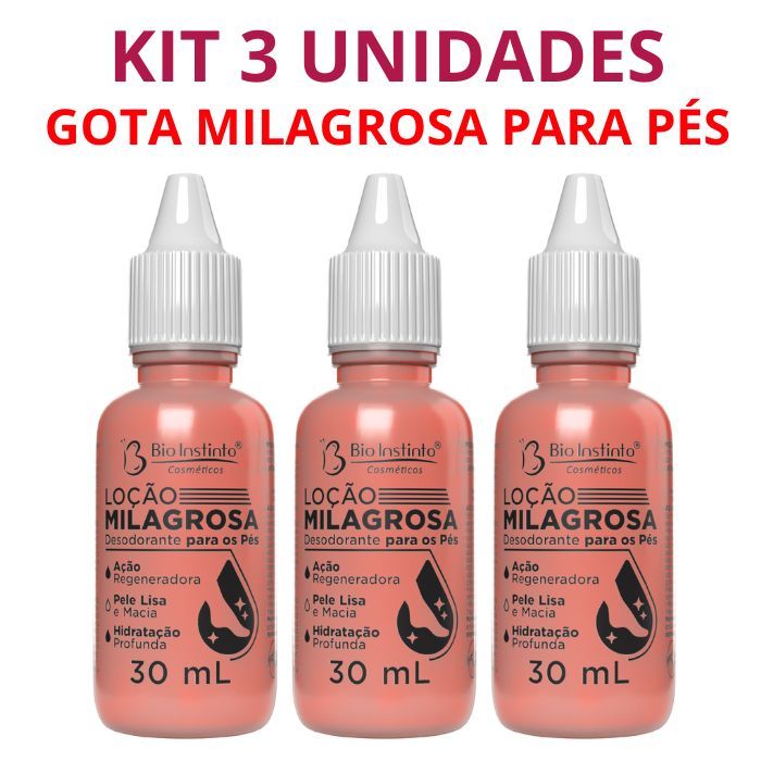 Kit 3 Un Loção Milagrosa para os Pés Gota Hidratação Desodorante Bio Instinto 30ml