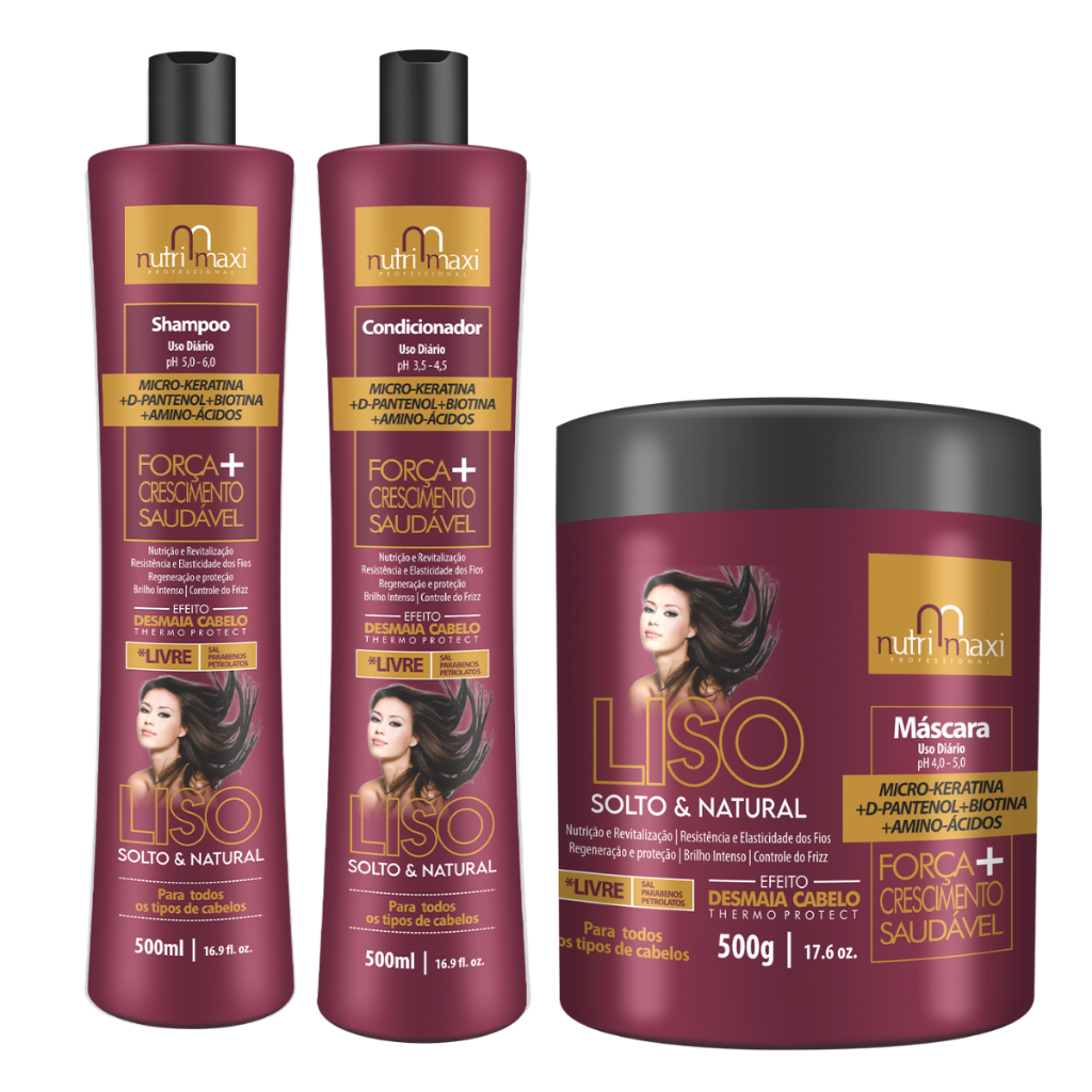 kit shampoo+condicionador+mascara Liso, Solto e Natural NutriMaxi 500ml em Oferta na Shopee