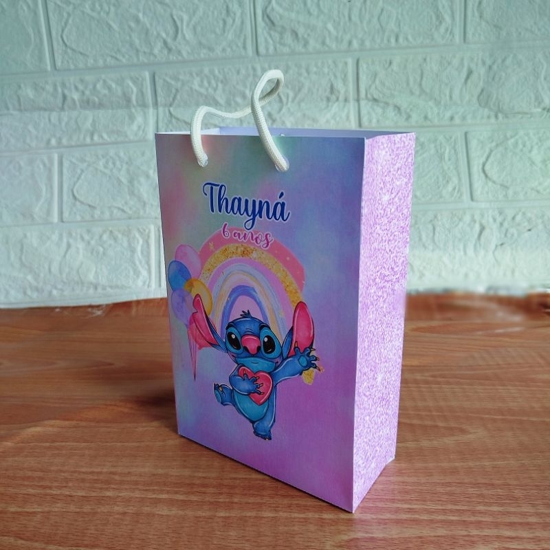 Sacolinha Personalizada Lembrancinha Stitch Aquarela-Pegue e Monte