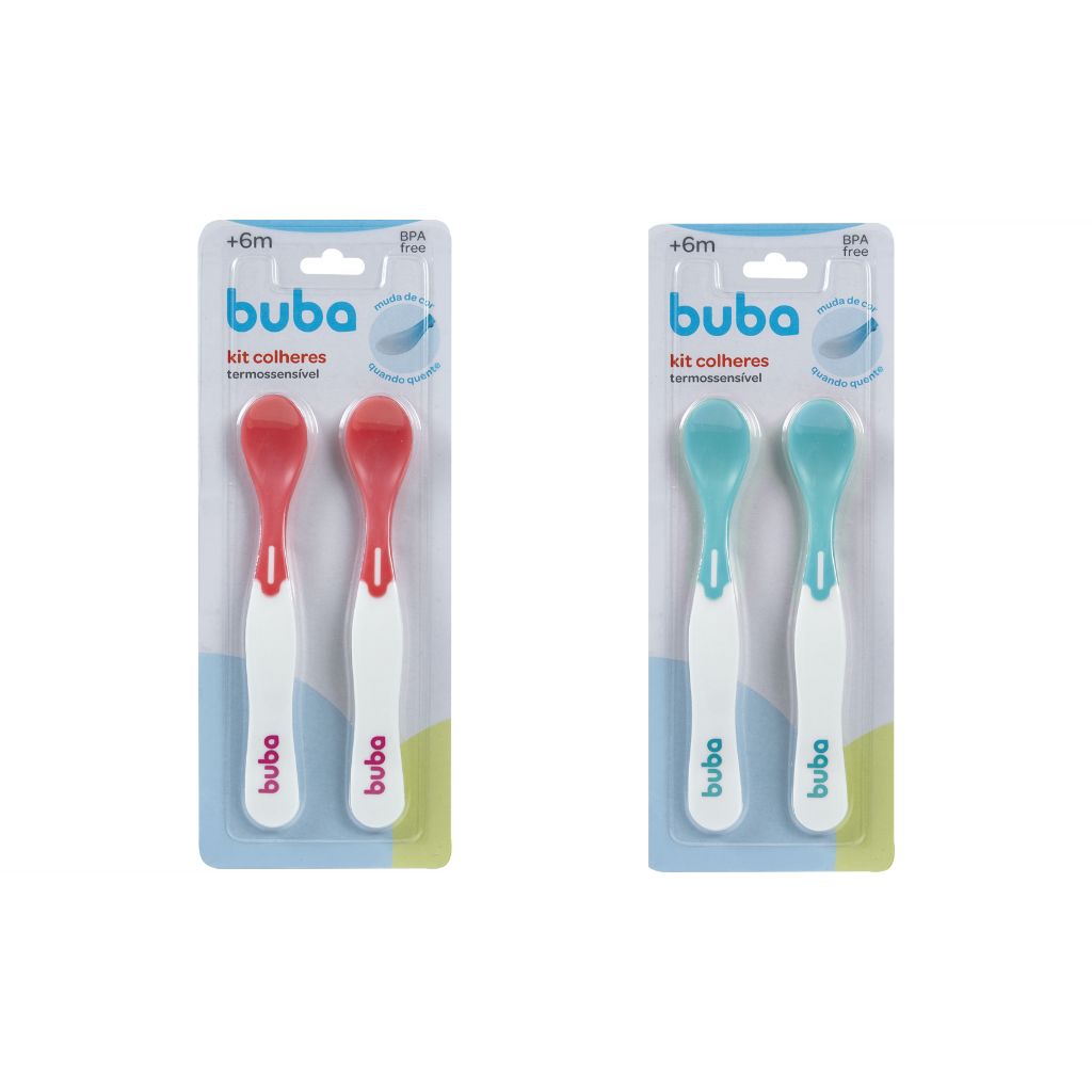 Kit com 2 Colher Termossensível Para Bebe Térmica Infantil Rosa e Azul Menino e Menina