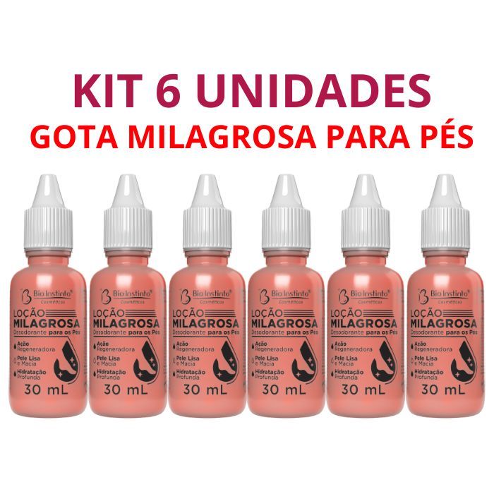 Kit 6 Un Loção Milagrosa para os Pés Gota Hidratação Desodorante Bio Instinto 30ml