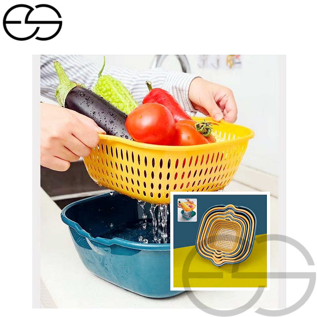 Kit 6 Pcs De Cesta 2 em 1 Escorredor De Pia Drenagem Dupla Camada Multifuncional para Lavar Frutas e Verdura ES