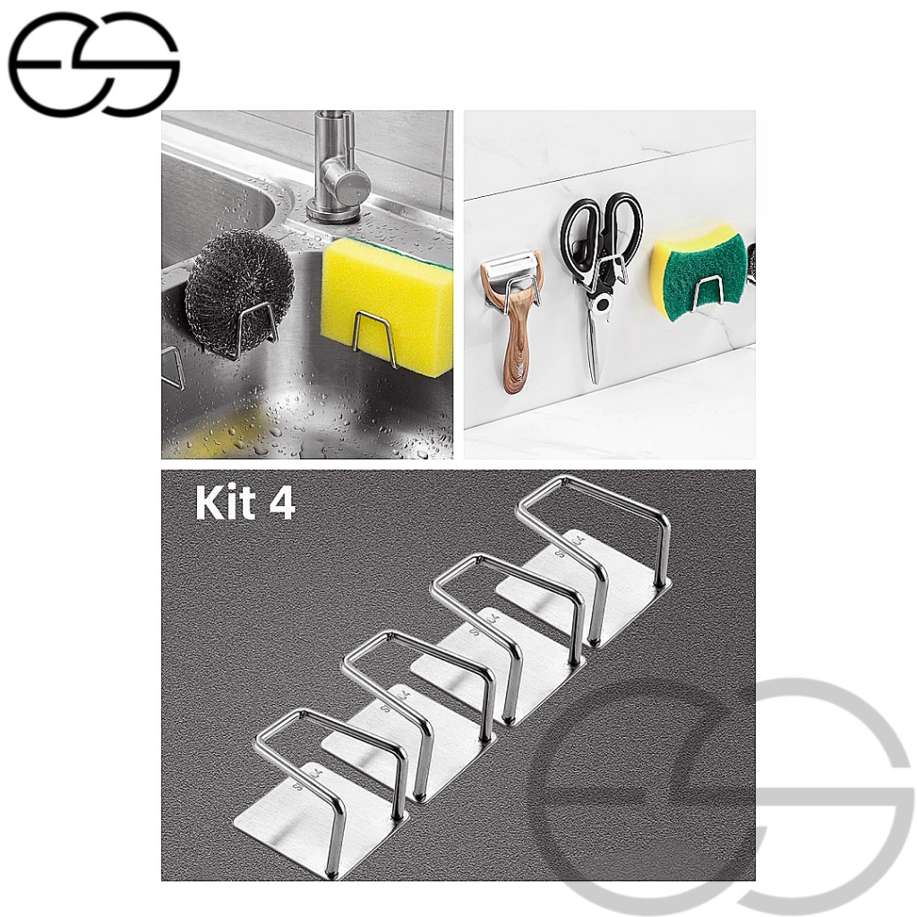 KIT 4 Gancho Para Esponja Aço inox Suporte Porta Bucha De Pia Prateleira De Cozinha Prateleira ES