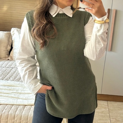 Colete Feminino Tricot Fang Tricô Luxo Blusinha Tricô Moda Feminina Inverno Lançamento