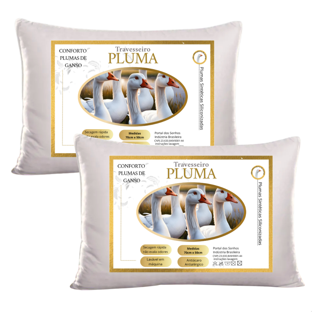 Kit 2 Travesseiro Pluma De Ganso Fibra Sintética 100% Antiacaro Confortável e Macio em Oferta na Shopee
