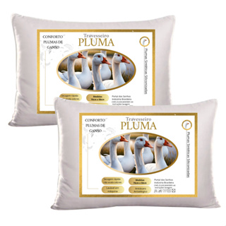 Kit 2 Travesseiro Pluma De Ganso Fibra Sintética 100% Antiacaro Confortável e Macio em Oferta na Shopee