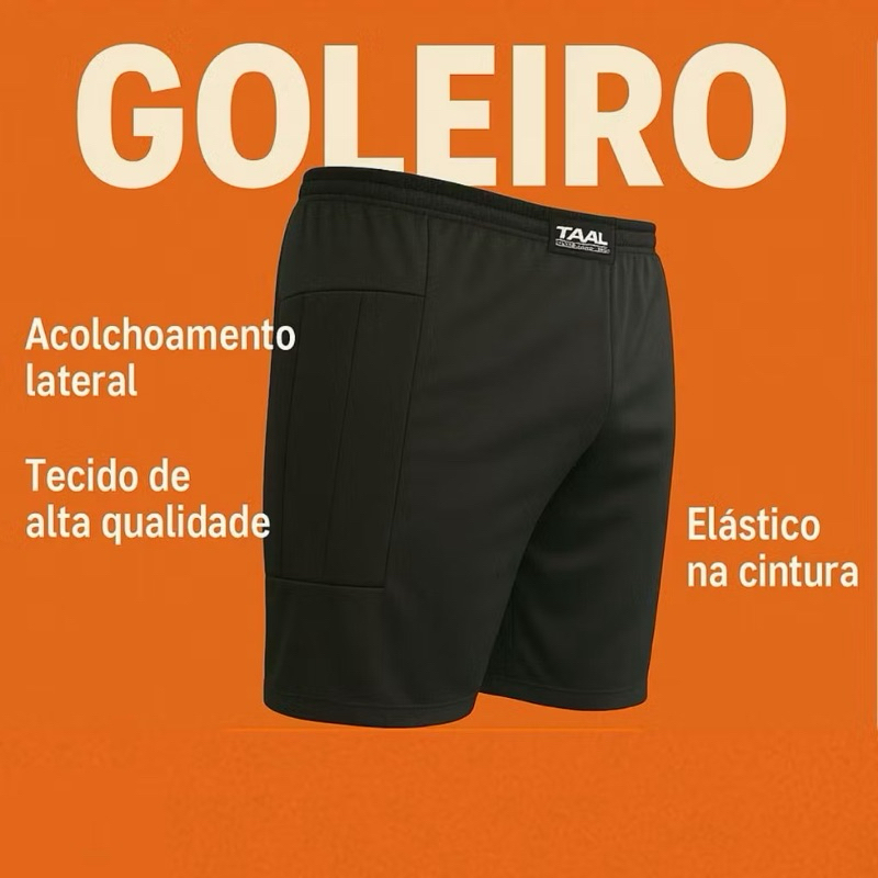 Bermuda de Goleiro Acolchoada Placar Profissional Adulto Short para Futebol Bermudão Proteção nas laterais