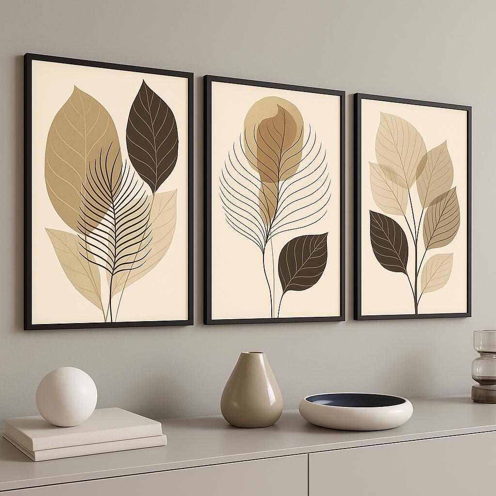 Quadros Decorativos 3 Peças Mosaico Trio Folhagem Folhas Neutro Moderno em Oferta na Shopee