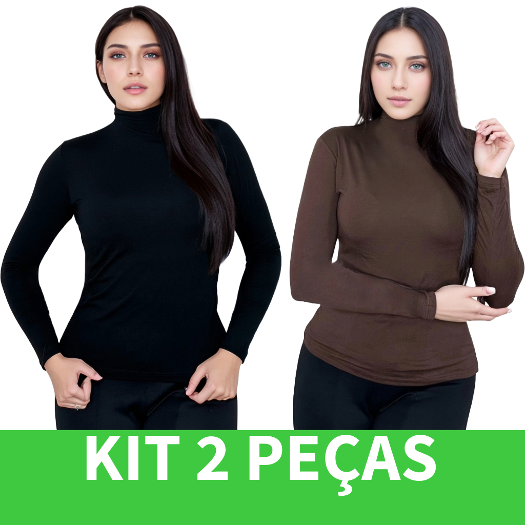 Kit 2 Blusa Feminina Segunda Pele Gola Alta Estilosa Manga Longa