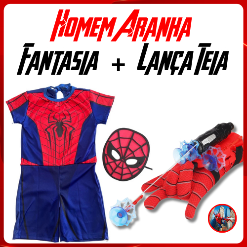 Roupa Infantil Fantasia Homem Aranha com Mascara + Luva Lança Dardo Teia Brinquedo em Oferta na Shopee