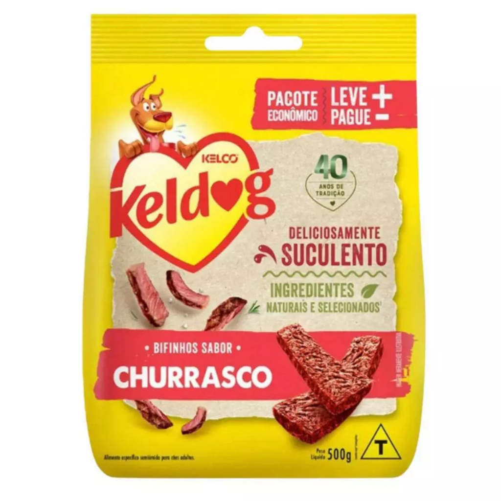 Kit 2un Keldog Bifinho Sabor Churrasco 500g Para Cães Adultos Criadores Petiscos Kelco