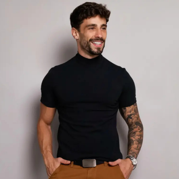 Camiseta Gola Alta Masculina Canelada Outfit Old Money - Gola Cacharrel Esporte fino Elega...