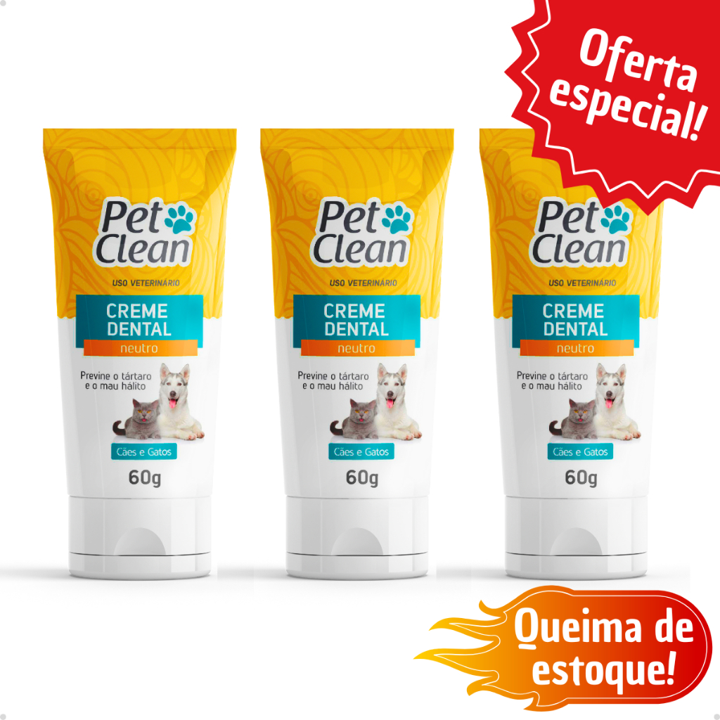 Kit com 1 ou 3 ou 5 Creme Dental Pasta de Dente para Cachorro e Gato Pet Shop Pet Clean Neutro 60g em Oferta na Shopee