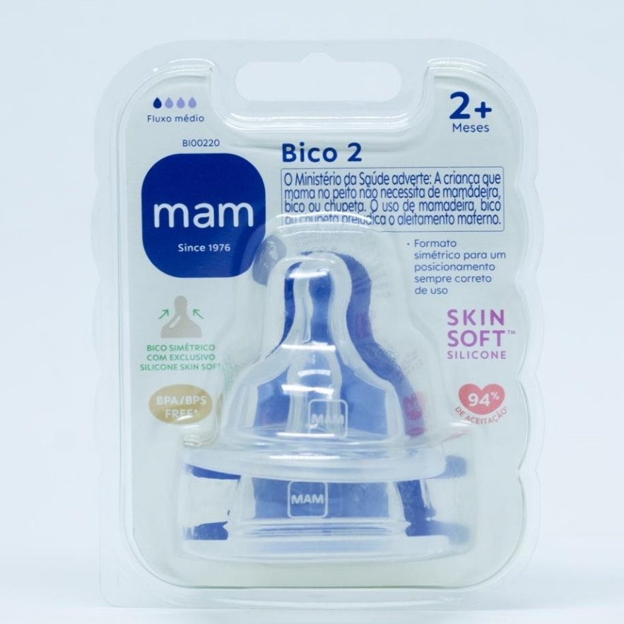 Bico Mamadeira Nº 2 Mam 2+meses Fluxo Médio Embalagem Dupla