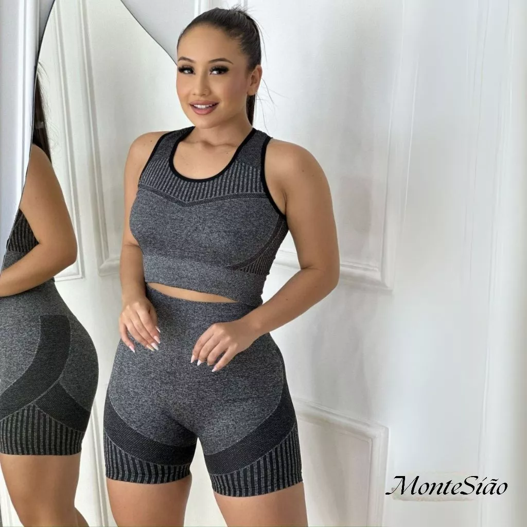 Conjunto Feminino Academia Top E Short Poliamida Premium