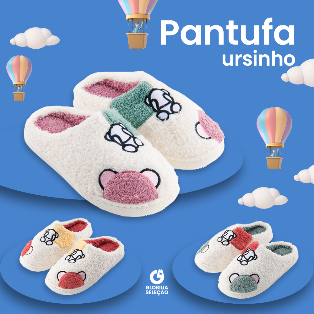 Pantufa Chinelo De Casa Feminina Menina Pelúcia Moda Confortável Inverno Antiderrapente Ca...