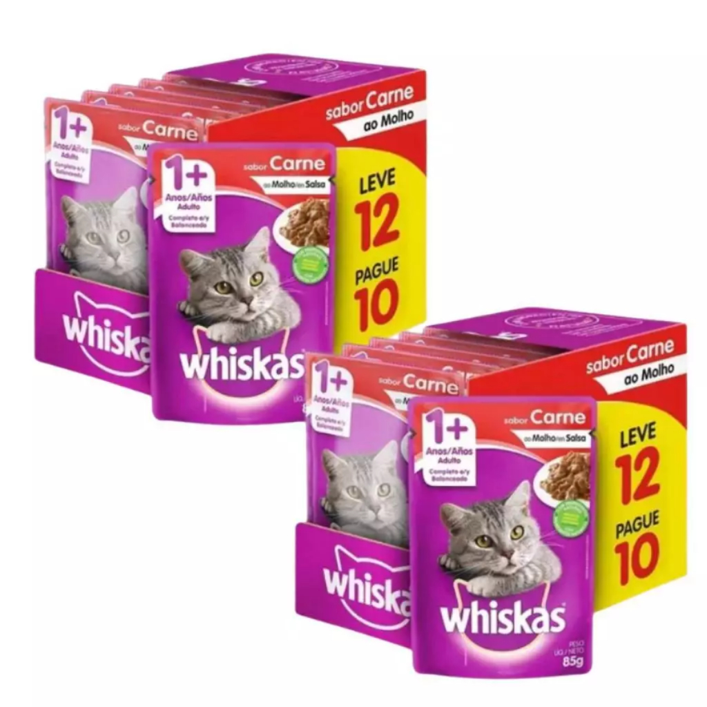 Kit Sachê Whiskas Sabor Carne ao Molho Para Gatos Adulto Alimento Úmido em Oferta na Shopee