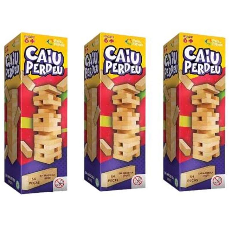 KIT 1 a 3 Jogo Caiu Perdeu 54 peças Torre Maluca De Equilíbrio Divertida Coordenação pais e filhos.