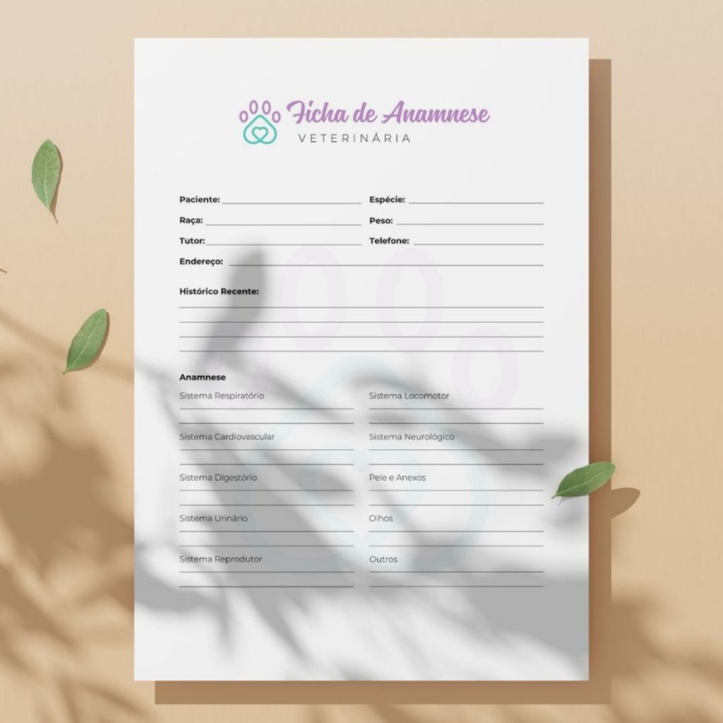 Ficha Anamnese para veterinário A4 ou A5 -  Anamnese Veterinária