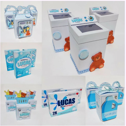 Kit Omo Lavanderia Lembrancinha Personalizada Scrap Festa Caixas Envio em 24h (Envie nome e idade pelo chat)