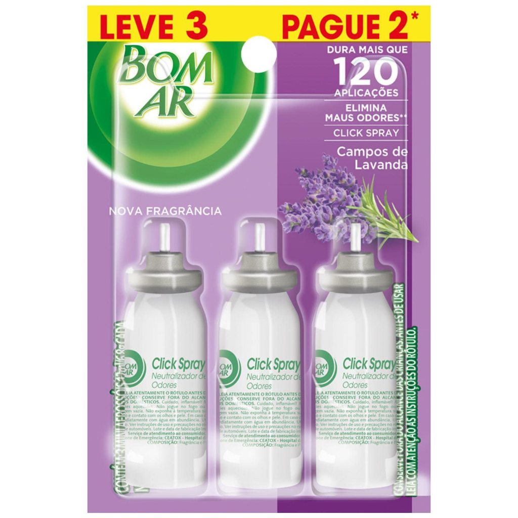 Bom Ar Aromatizador Click Spray Refil Leve 3 Pague 2 Campos de Lavanda