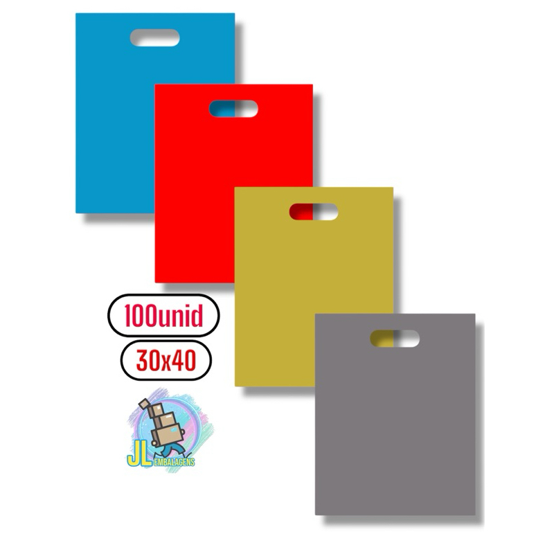 Kit 100 Un Sacolas Plásticas Boca Palhaço 30x40 Alça Vazada para loja