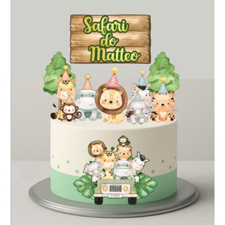 Topo topper de bolo personalizado Safari c/nome e idade em Oferta na Shopee