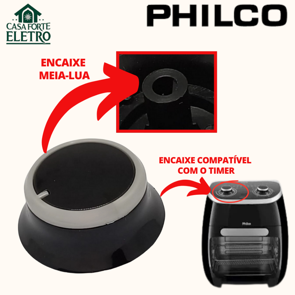 Botão Timer Knob Encaixe Meia Lua Air Fryer Philco 2 em 1 Oven 11L PFR2000P – Primeira Linha