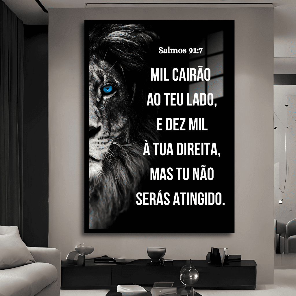 Quadro Decorativo Religioso Leão de Judá Salmos 91 Bíblia Fé Sala Quarto