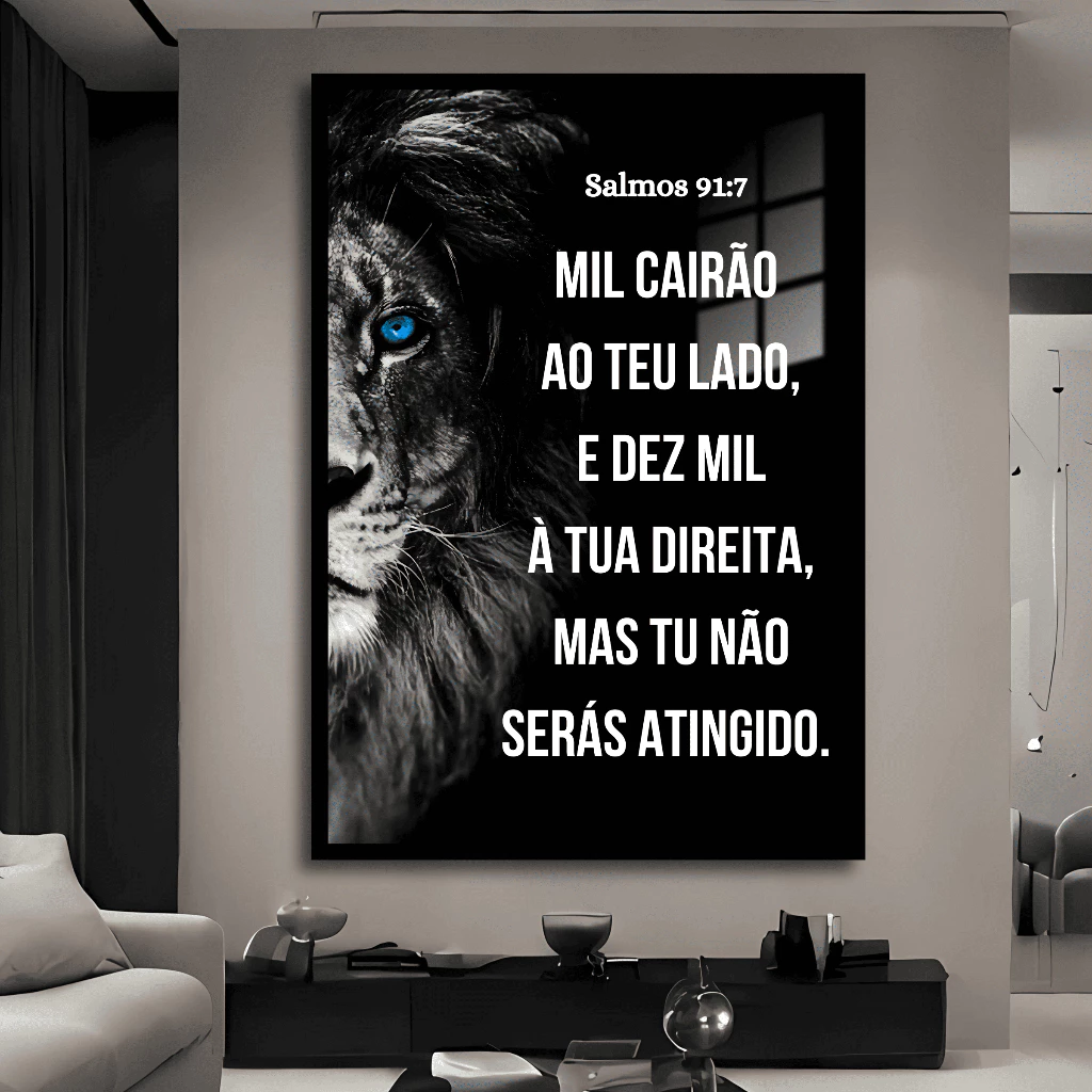 Quadro Decorativo Religioso Leão de Judá Salmos 91 Bíblia Fé Sala Quarto — imagem 1