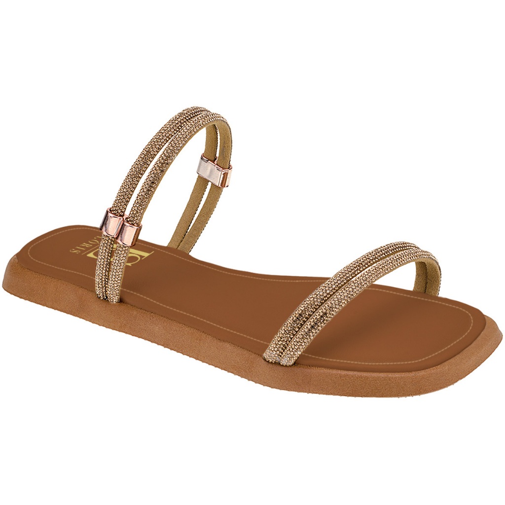 Rasteira de Brilho Sola Baixa com Palmilha Confort Rasteirinha Tira de Strass Pedraria Sandália 2044 - Women Shoes
