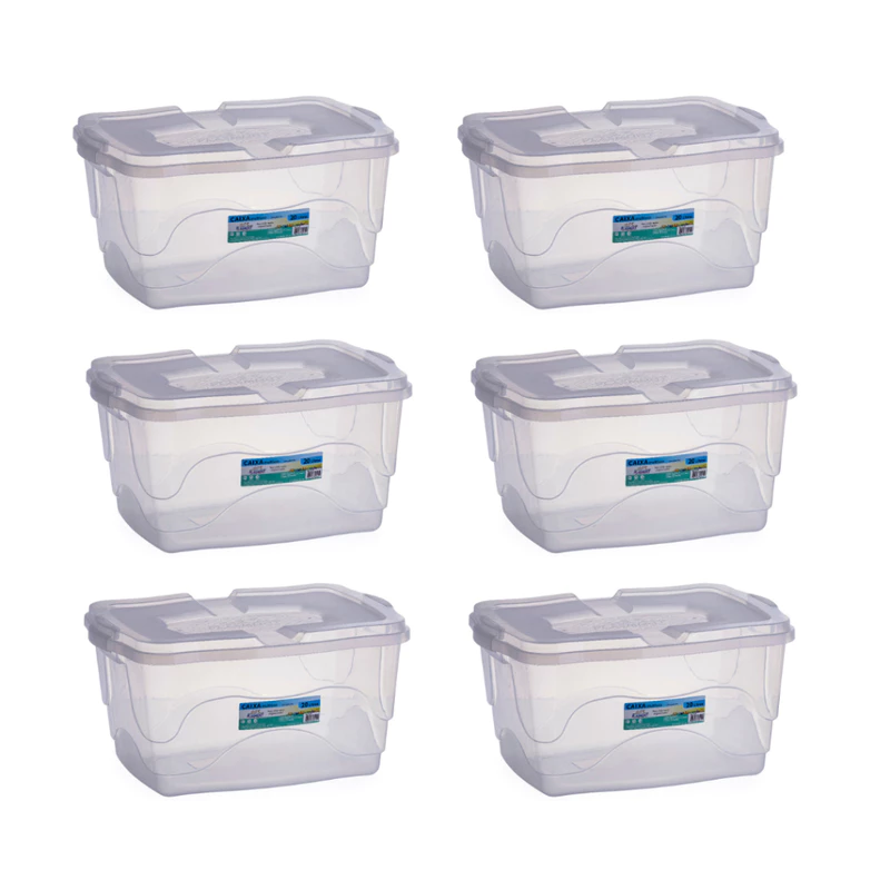 Kit 6 Caixas Organizadoras 20L Transparentes de Plástico para Brinquedos
