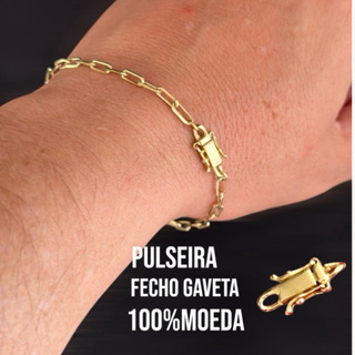 pulseira bracelete masculino moeda antiga fecho gaveta em Oferta na Shopee