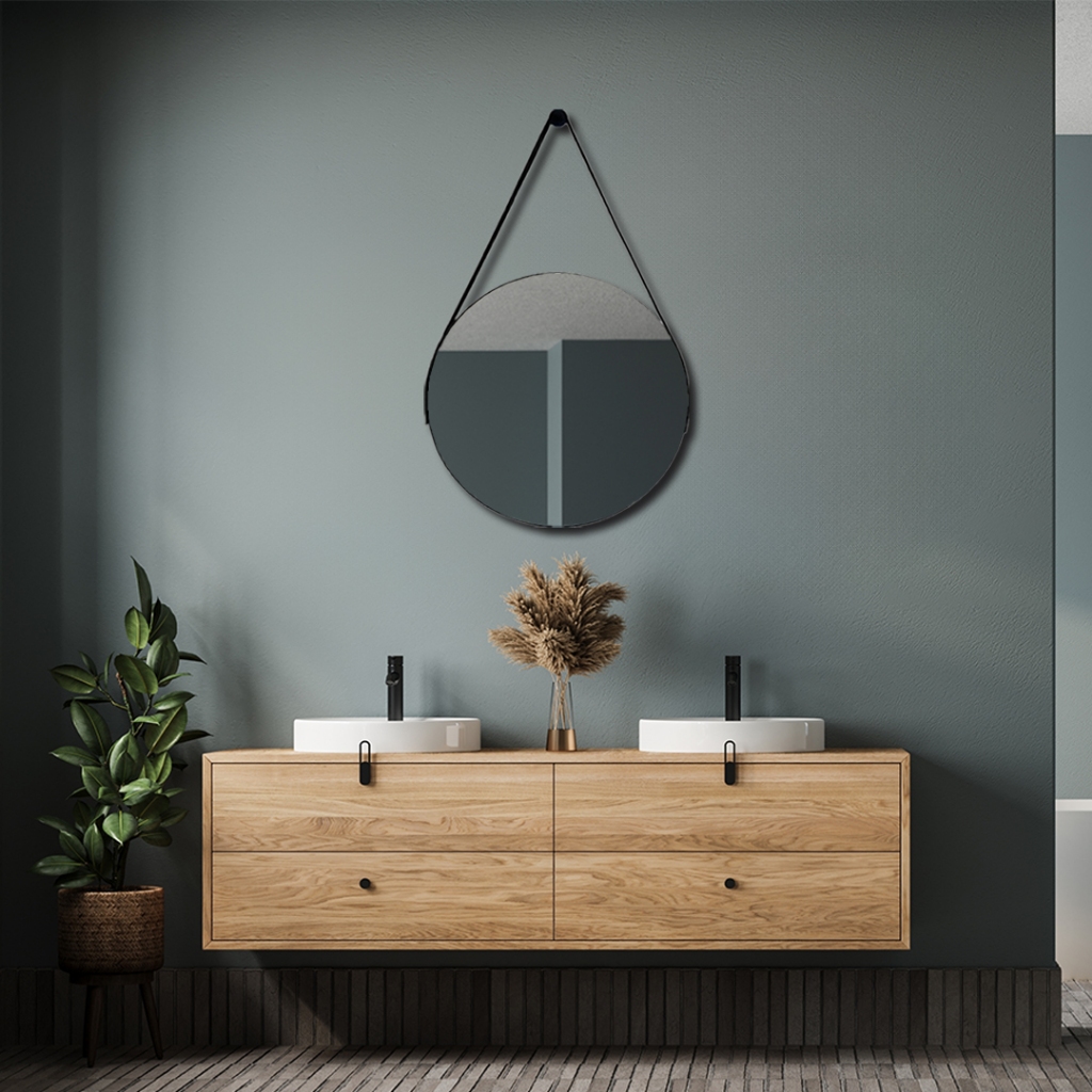 Espelho Redondo Decorativo Adnet 50cm Com Alça Sala Quarto Banheiro Com Suporte Para Parede
