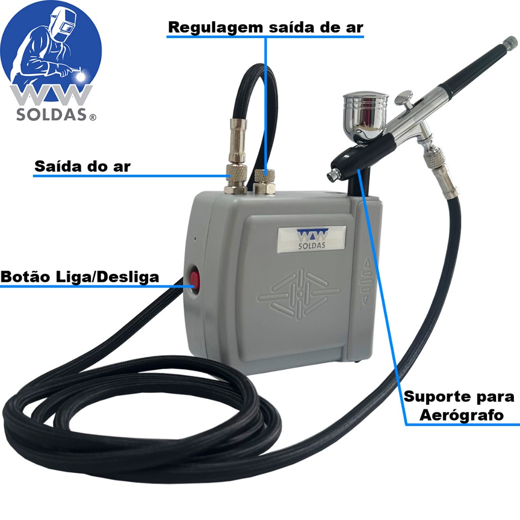 Detalhes do Pistola Kit Completo Aerografia Mini Compressor Ar + Aerógrafo 0,3mm