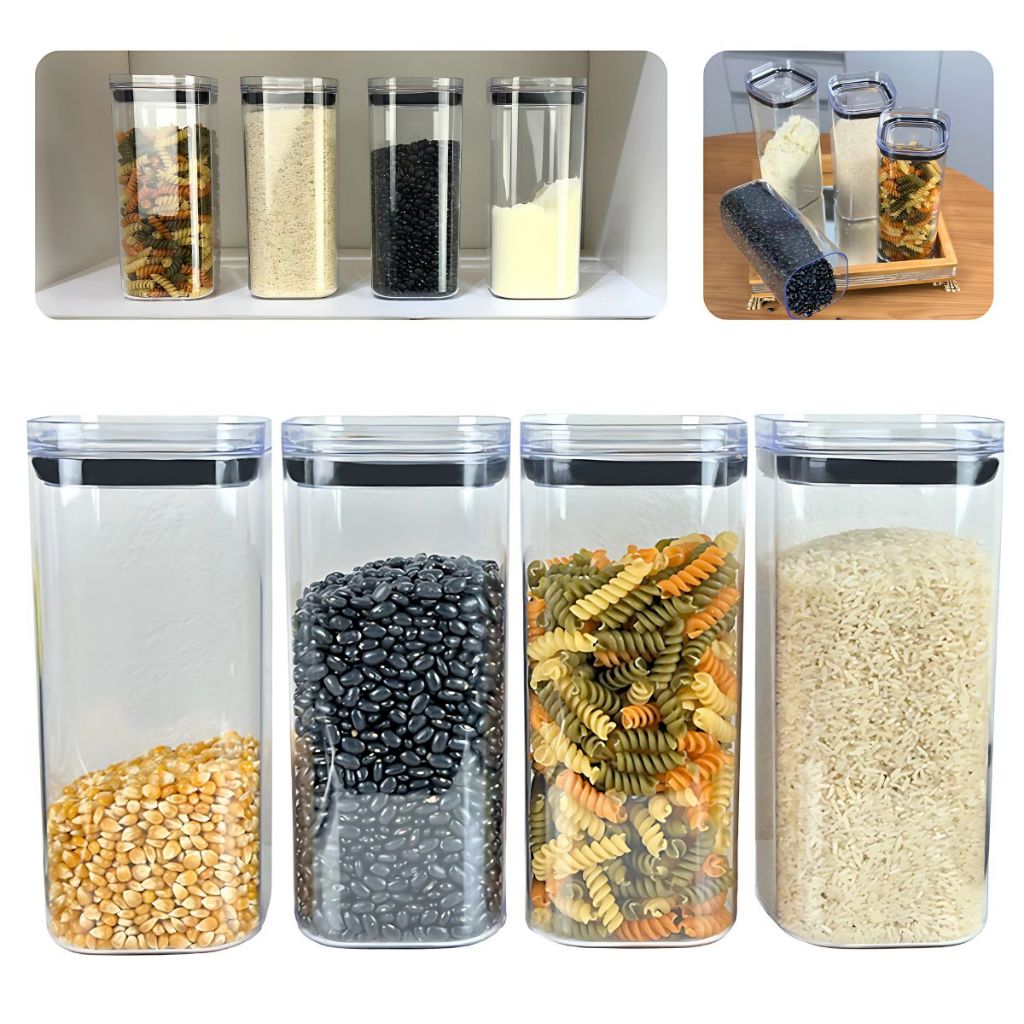 Kit 4 Potes Herméticos Porta Mantimentos 1,5L Transparente De Acrílico Organizador Empilhável Cozinha UZ
