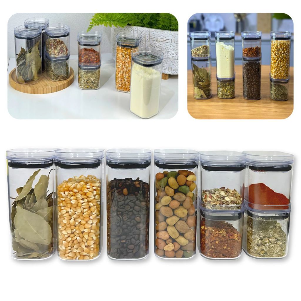 Kit 8 Potes Porta Condimento Hermético De Acrílico Transparente Organizador Empilhável Cozinha UZ