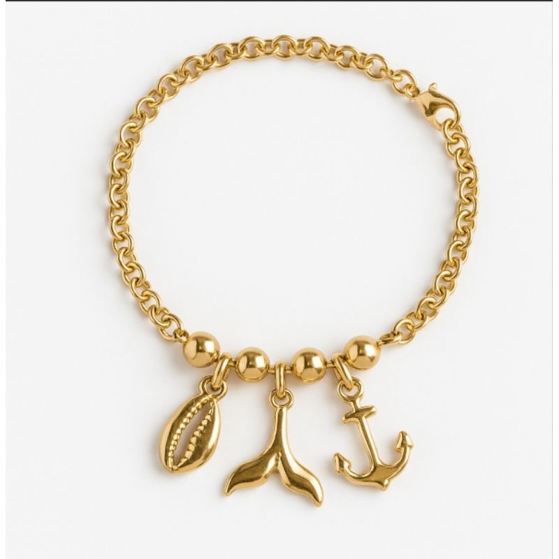 Pulseira Berloque Fundo do Mar com 3 pingentes , Semijoia de Luxo folheado a ouro 18k - 032
