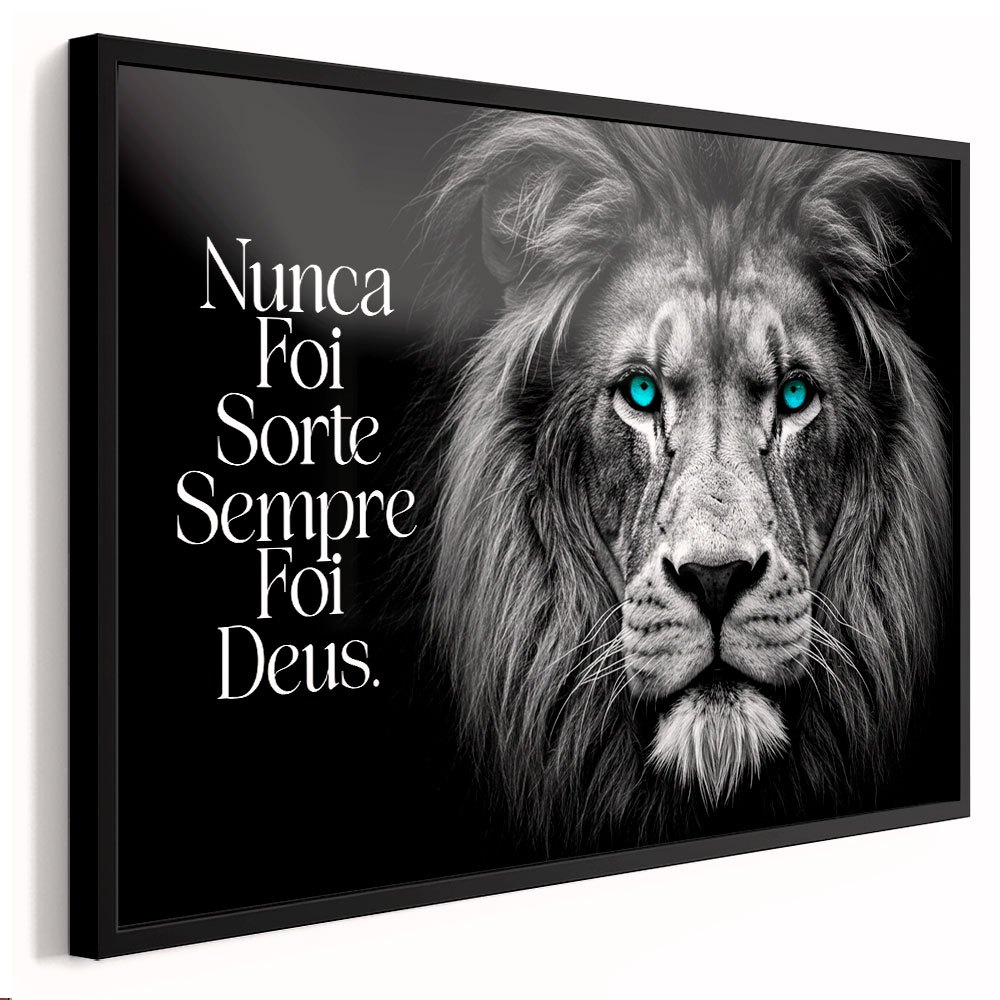Quadros decorativos Leão olhos azuis "Nunca foi sorte,Sempre foi Deus." religioso Leão de Judá