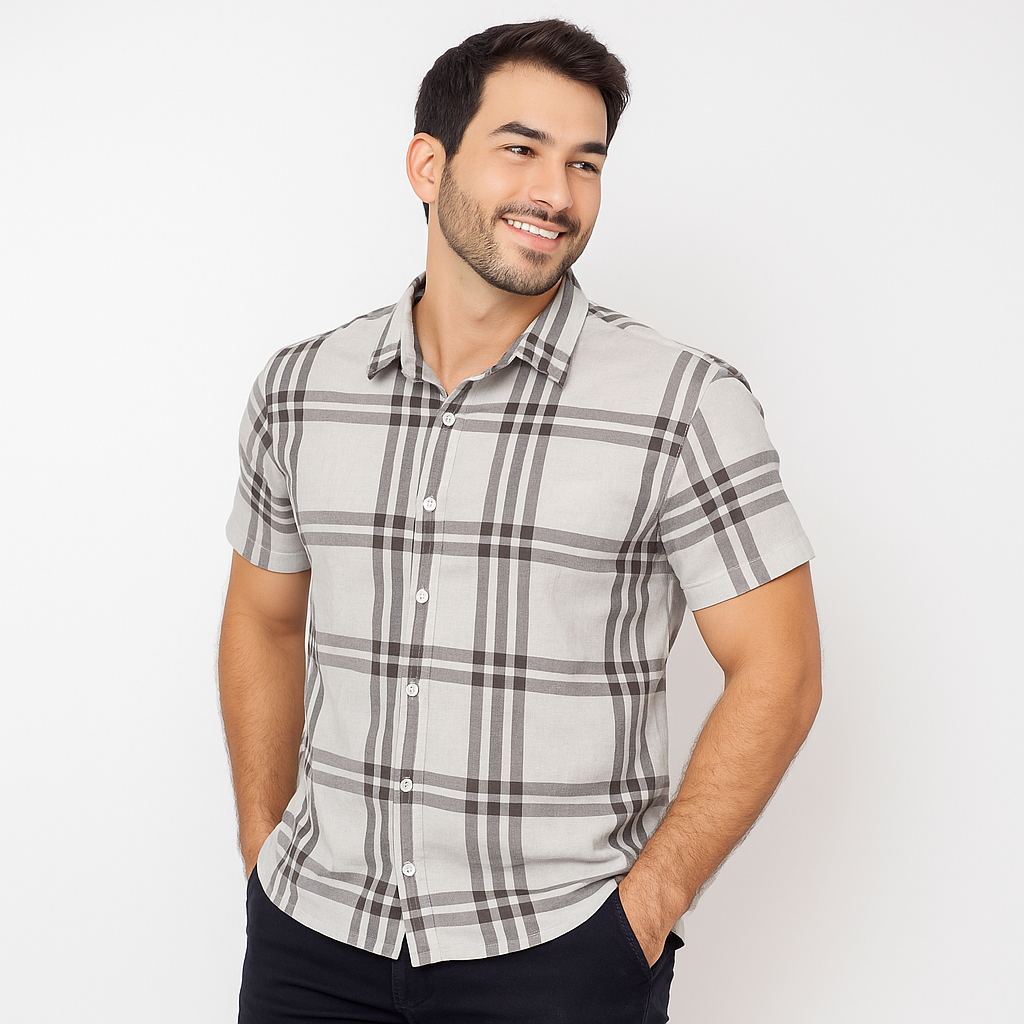 Camisa Masculina Xadrez Slim Fit Manga Curta Varias Cores - Men Clothes
