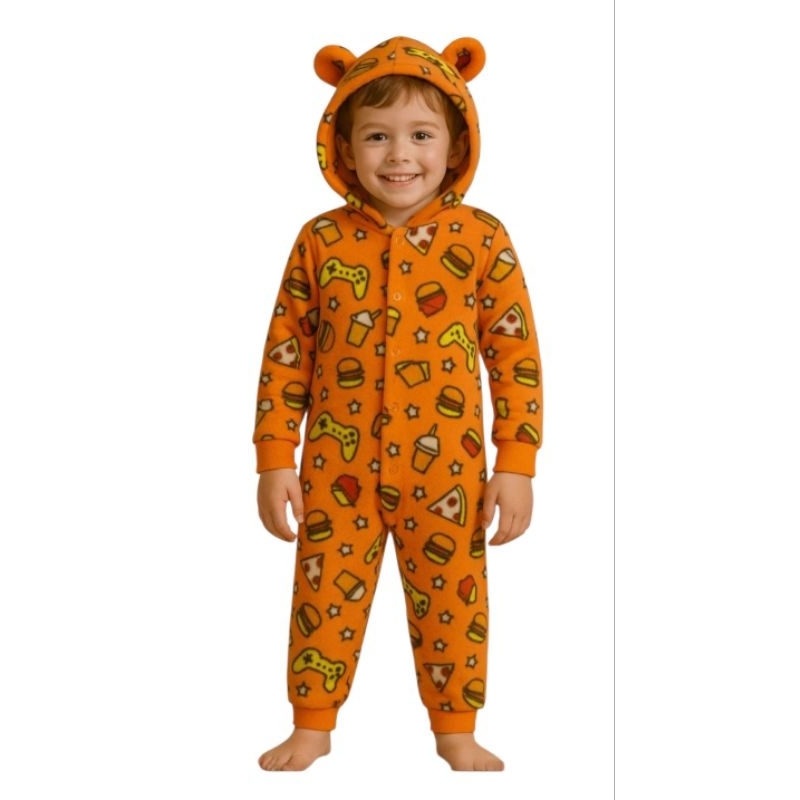 pijama soft macacão infantil com capuz e orelhinhas tamanhos 6,8,10,12,14,16