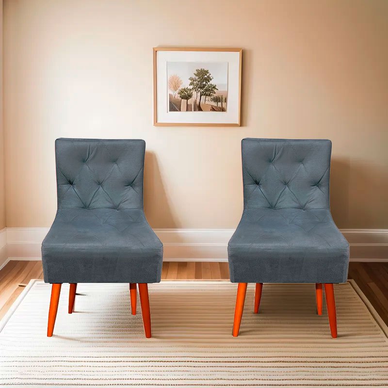02 Cadeiras Estofadas Em Suede Decoração Para Sala de Estar e Jantar