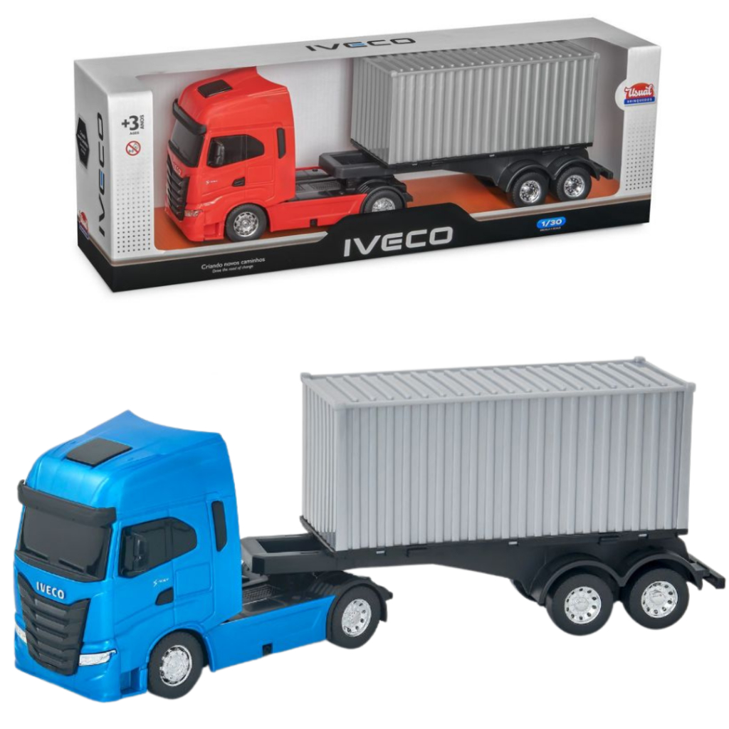 Brinquedo Caminhão Iveco S-way Toco Container Coleção Miniatura Na Caixa - Usual Brinquedos