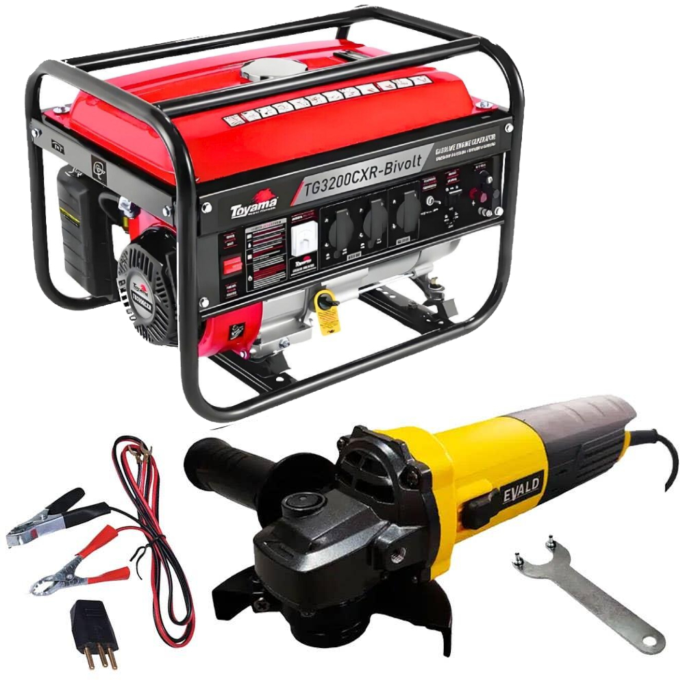 Gerador Energia Gasolina 3,1 Kva Bivolt Partida Manual TG3200CXR TOYAMA com Esmerilhadeira Angular 4.1/2 POL 850W EVALD em Oferta na Shopee