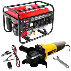 Gerador Energia Gasolina 3,1 Kva Bivolt Partida Manual TG3200CXR TOYAMA com Esmerilhadeira Angular 4.1/2 POL 850W EVALD