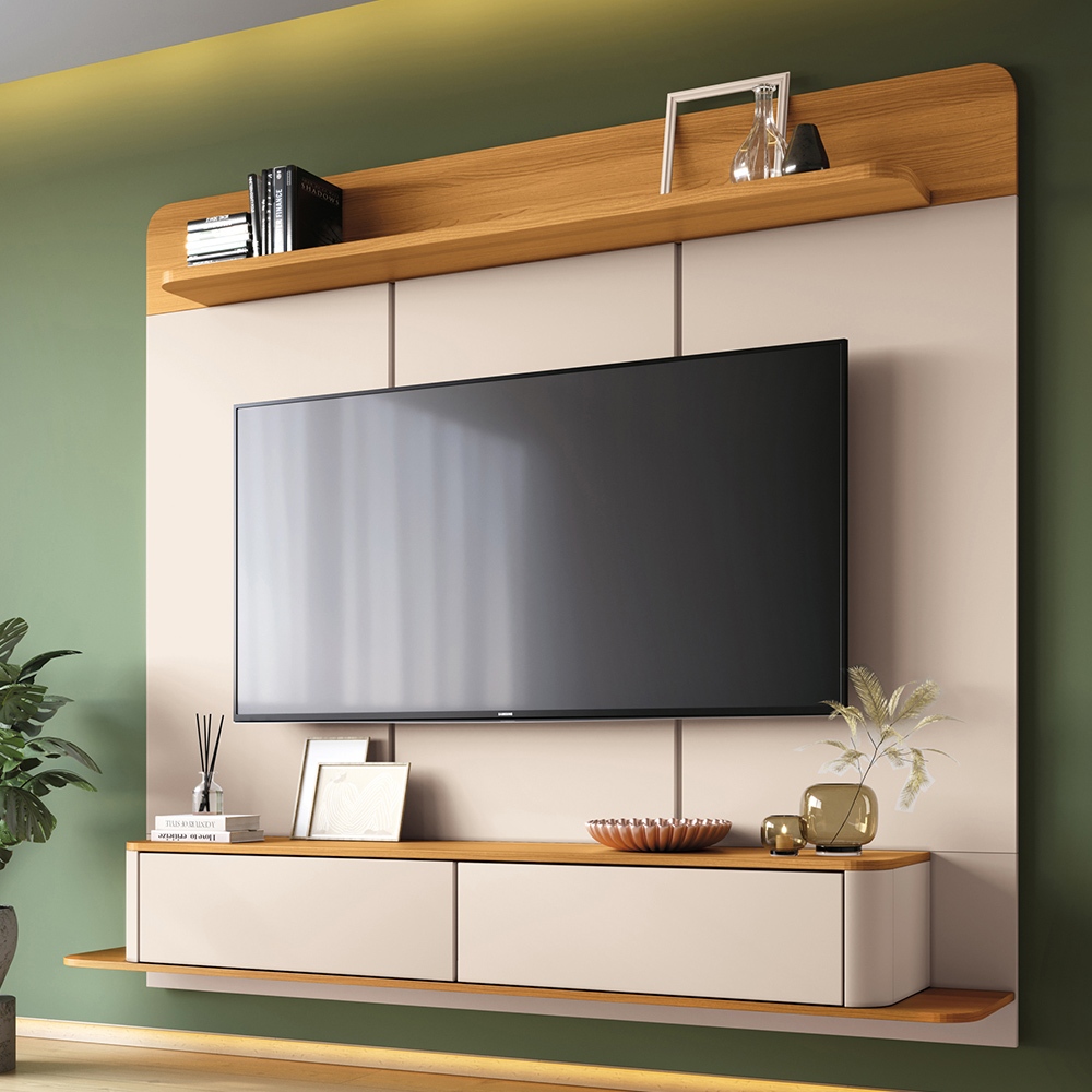 Painel Para TV 70 Pol Bancada Suspensa Orgânica Cheri B01 Off White Cinamomo - Lyam Decor em Oferta na Shopee