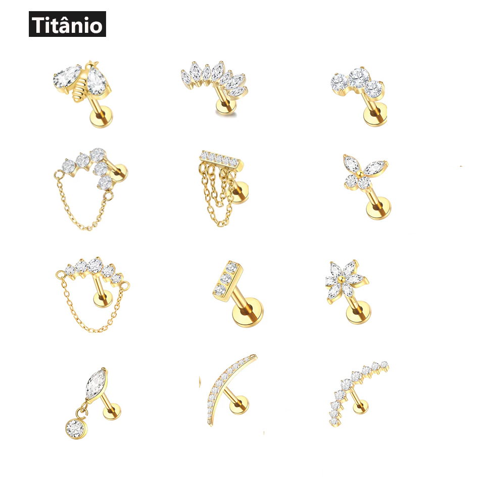 Piercing Titânio Labret Zircônia Brinco de Cartilagem  Helix Daith Tragus Cluster em Oferta na Shopee